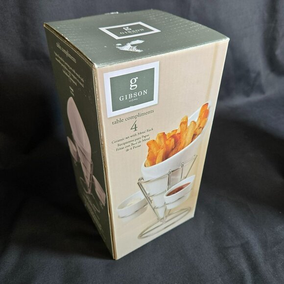 PAIR Gibson Table Compliments 4-Piece French Fry Appetizer Serving Set Ceramic - Picture 2 of 10